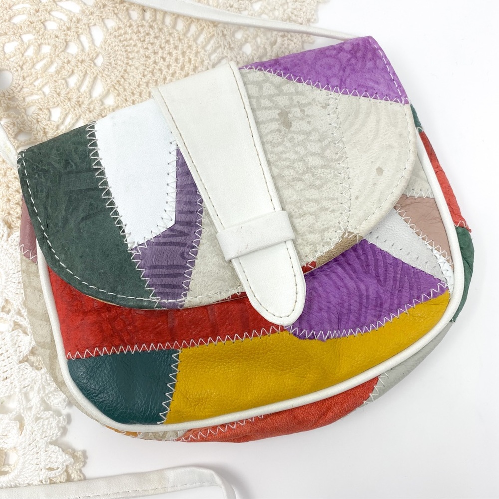 Vintage Y2K Multicolor Leather Patch Stitch Purse - Picture 2 of 5